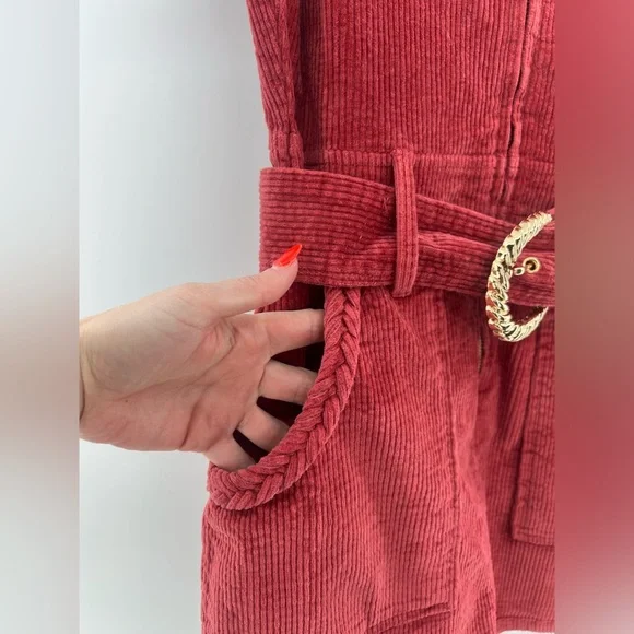 Show Me Your MuMu Outlaw Dress Rose Red Corduroy Gold Buckle Mini Dress XS - Picture 9 of 13